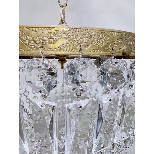 Vintage French Style Crystal Basket Chandelier With Ornate Brass Crown For Sale - Image 10 of 12