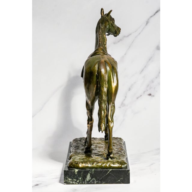 Stately Large Equestrian Antique Saddled Horse Statue Sculpture Cast Metal Marble Base Country Home Decor For Sale - Image 13 of 16