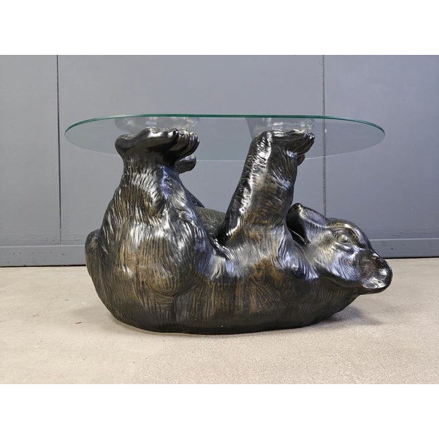 Glass Vintage Sculptural Black Bear Coffee Table with Glass, 1970 For Sale - Image 7 of 12