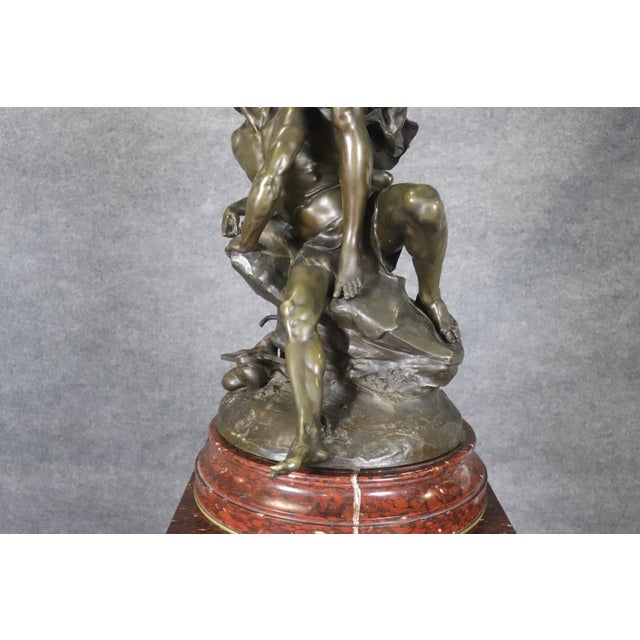 Rouge Marble Pedestal With Bronze E. Piccault Statue For Sale In Philadelphia - Image 6 of 18