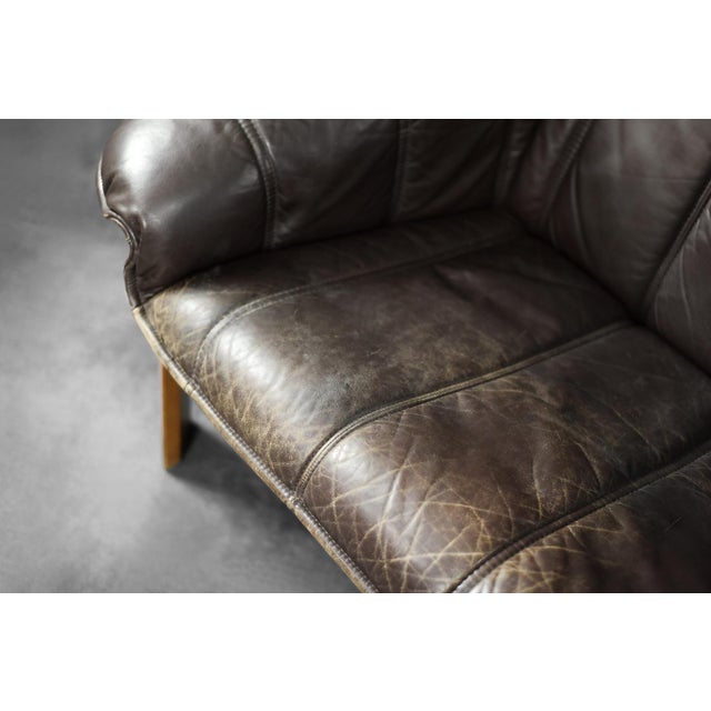 Mid-Century Modern Vintage Mid-Century Modern Danish Brown Leather 3-Seater Sofa, 1970s For Sale - Image 3 of 18