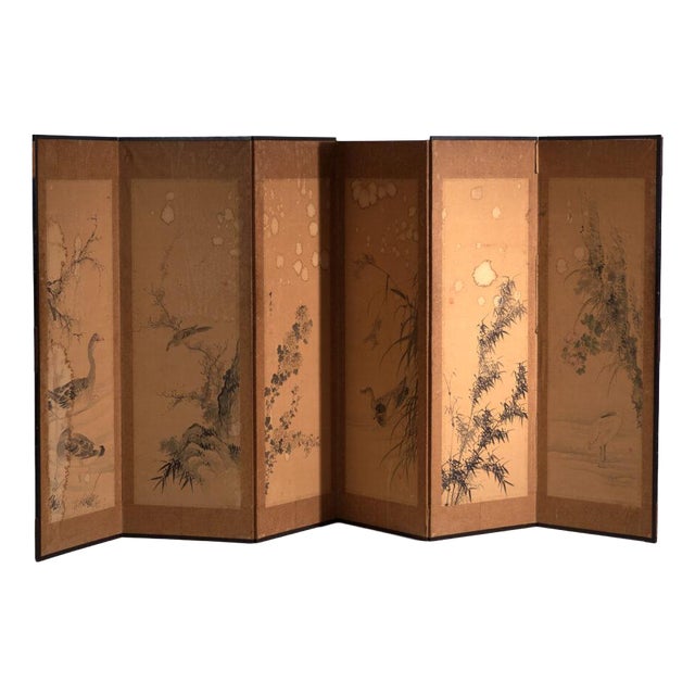 Antique Japanese Six-Panel Screen with Box, 1900 For Sale