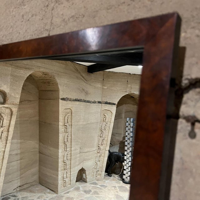 Wood 1970s Wall Mirror Framed in Burlwood After Milo Baughman For Sale - Image 7 of 10