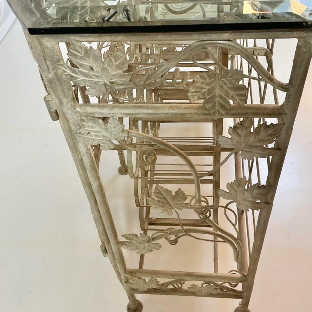 Vintage Maitland-Smith Hollywood Regency Silver Leaf Wine Rack Console Table - 30 Wells, Demi-Lune Design, Attributed For Sale - Image 15 of 16