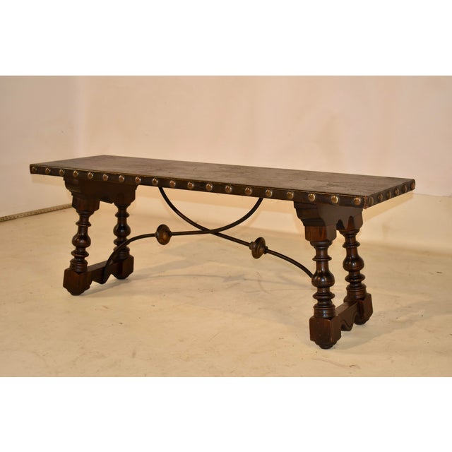 1920s Early 20th Century Walnut Bench With a Hand Painted Top For Sale - Image 5 of 7