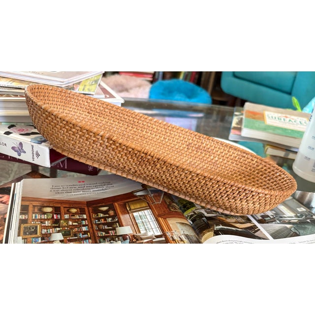Lightweight tightly woven rattan wicker serving tray. Elongated. Mid 20 th century basketry. Table top use. Philippines ....