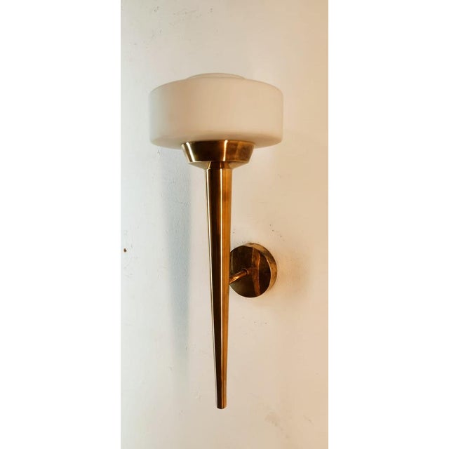 Gold Space Age Wall Light in Brass and Glass For Sale - Image 8 of 14