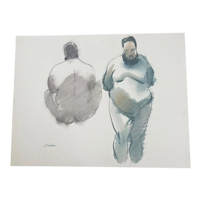 Vintage Signed Abstract Male Nude Portrait Painting For Sale