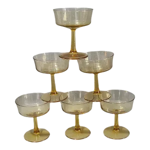 Vintage Amber Set of 6 Champagne, Footed Sherbert, Dessert Glasses