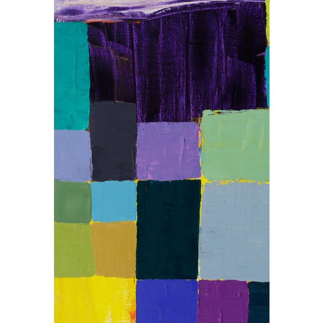 "Squares / Yellow Purple" Large Abstract Oil Painting by Simon Findlay - 2 Pieces For Sale - Image 12 of 18