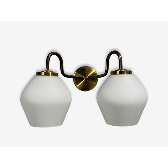Late 20th Century Swedish Modern, Double Wall Sconce, Brass, Glass, Sweden, 1980s For Sale - Image 5 of 8