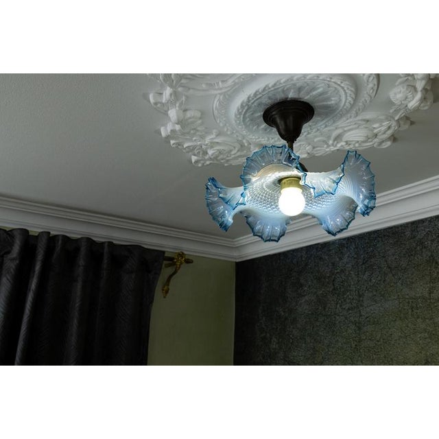 Blue French Art Deco Blue and White Opalescent Ruffled Glass Ceiling Light, 1930s For Sale - Image 8 of 18