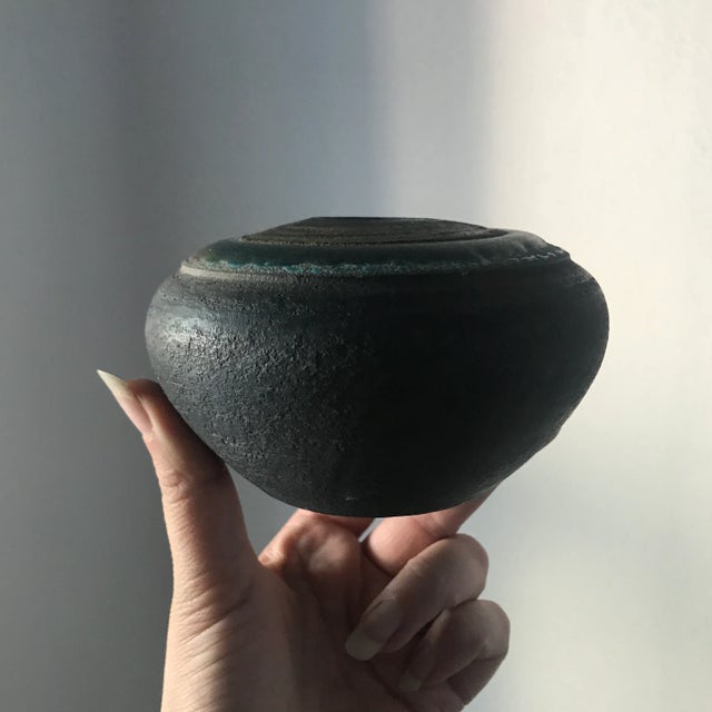 Signed Raku Fired Pottery Vase or Vessel For Sale - Image 4 of 7