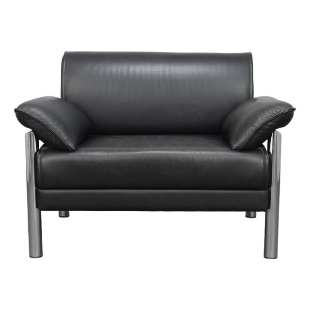 Italian Postmodern Lounge Chair in Leather and Chrome, 1980s For Sale