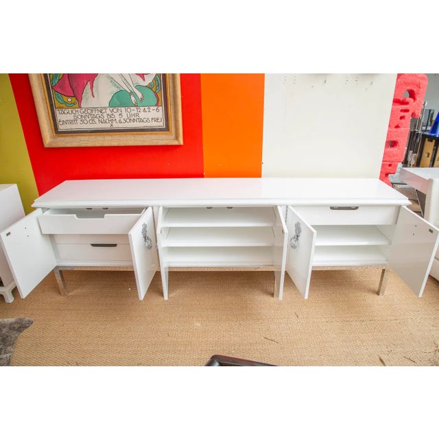 Modern Vintage Mastercraft Custom Cabinet, Credenza or Buffet With Chrome Plated Over Bronze Hardware Restored Vintage For Sale - Image 3 of 13
