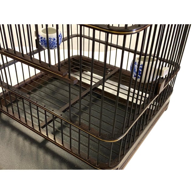 2020s Quality Handmade Chinese Wood Square Shape Decorative Birdcage For Sale - Image 5 of 6