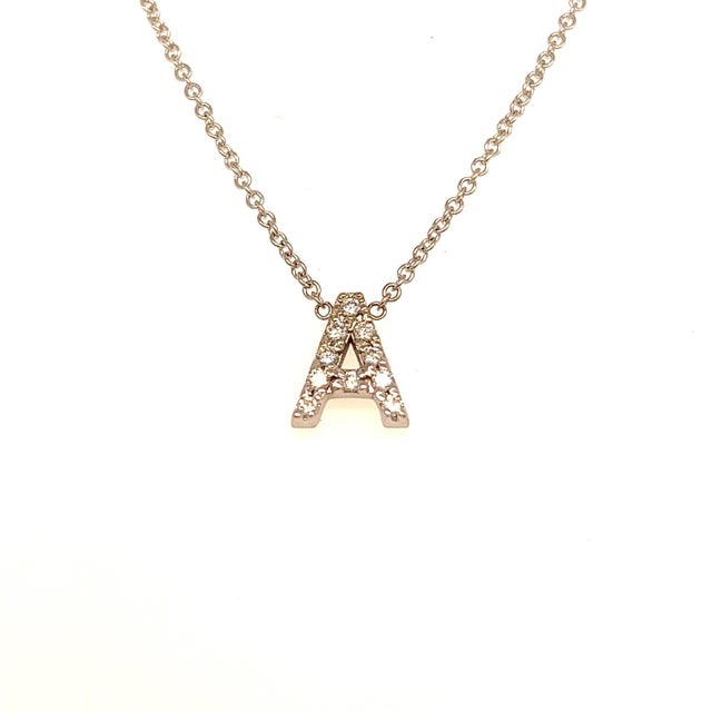 Metal Diamond Letter "A" Pendant Necklace 18" 14k Gold 0.12 TCW Certified For Sale - Image 7 of 12