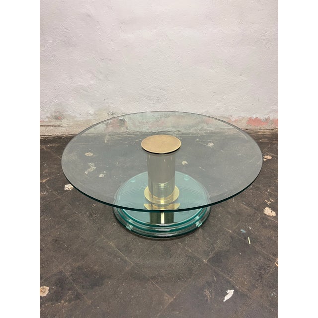 Late 20th Century Brass and Glass Pedestal Coffee Table For Sale - Image 5 of 7