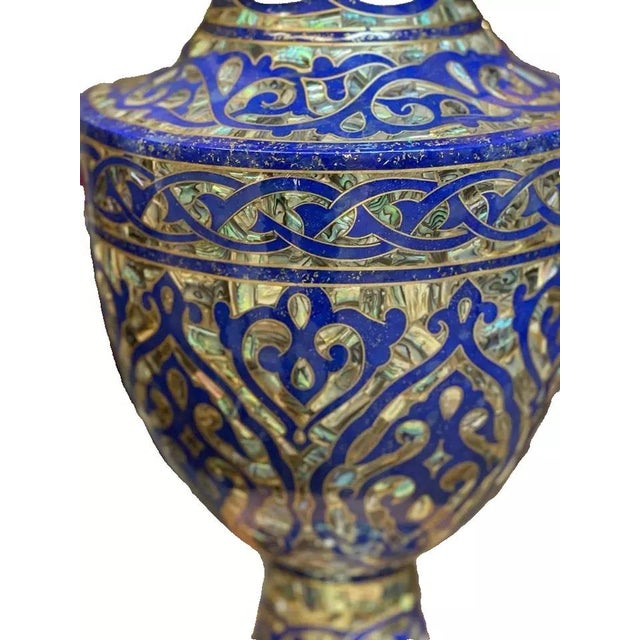 Wood Mother of Pearl Wooden Vase 24” – Handmade Decor For Sale - Image 7 of 8