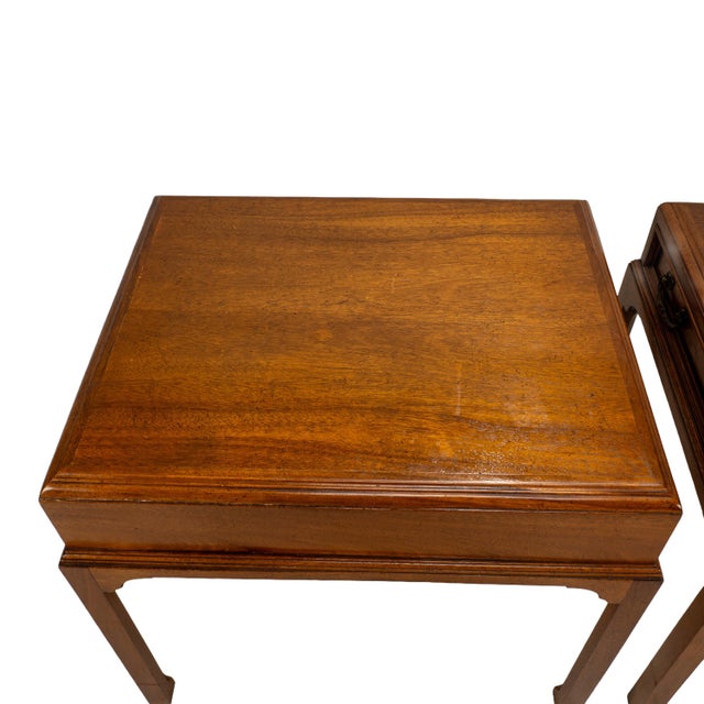 Vintage Burl Walnut Nightstands by Fine Arts Furniture With Brass Handles - A Pair For Sale - Image 10 of 18