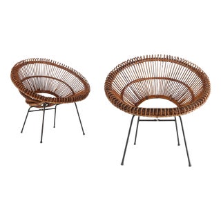 Rattan Lounge Armchairs by Janine Abraham & Dirk Jan Rol, 1960s, Set of 2 For Sale