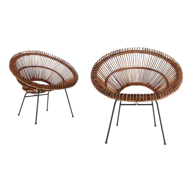 Rattan Lounge Armchairs by Janine Abraham & Dirk Jan Rol, 1960s, Set of 2 For Sale