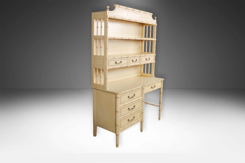 Hollywood Regency Vintage Henry Link Faux Bamboo Desk Hutch | Chairish