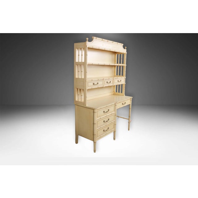 Hollywood Regency Hollywood Regency Vintage Henry Link Faux Bamboo Desk Hutch For Sale - Image 3 of 13