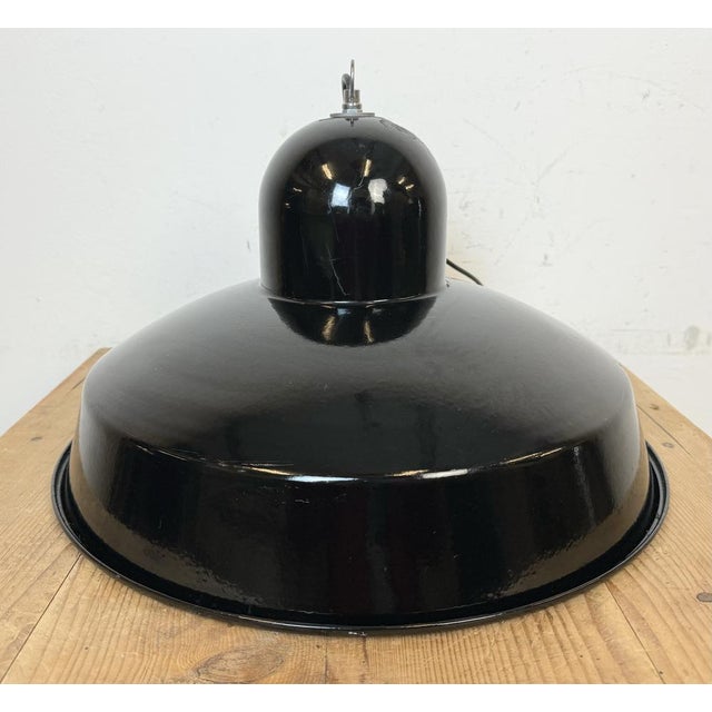 Industrial Black Enamel Factory Pendant Lamp, 1960s For Sale - Image 12 of 16