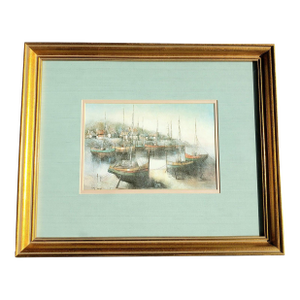 1977 Vintage Coastal Harbor Print -Original Alferio Maugeri