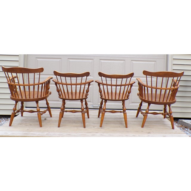 Wood Vintage Set 4 Ethan Allen Baumritter Solid Maple Windsor Comb Back Dining Chairs For Sale - Image 7 of 12