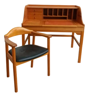 Oregon Pine Desk and Chair by Andreas Hansen for Hadsten, 1970s, Set of 2