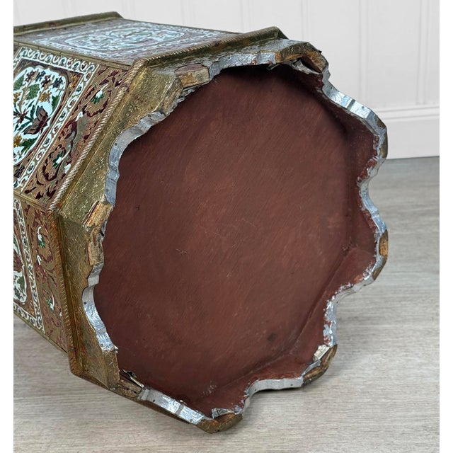Vintage Middle Eastern Meenakari Hammered Tin Footstool Ottoman For Sale - Image 11 of 11