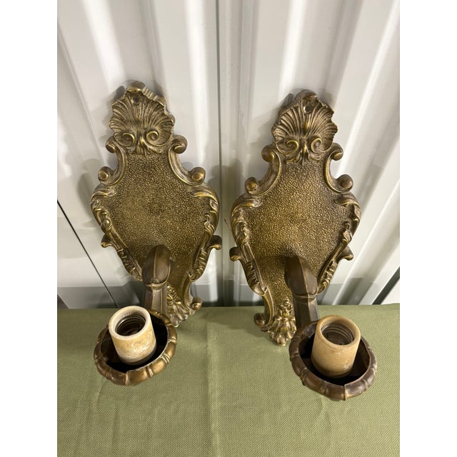 Metal Pair of Bronze Single Candle Sconces, Early 20th Century For Sale - Image 7 of 7