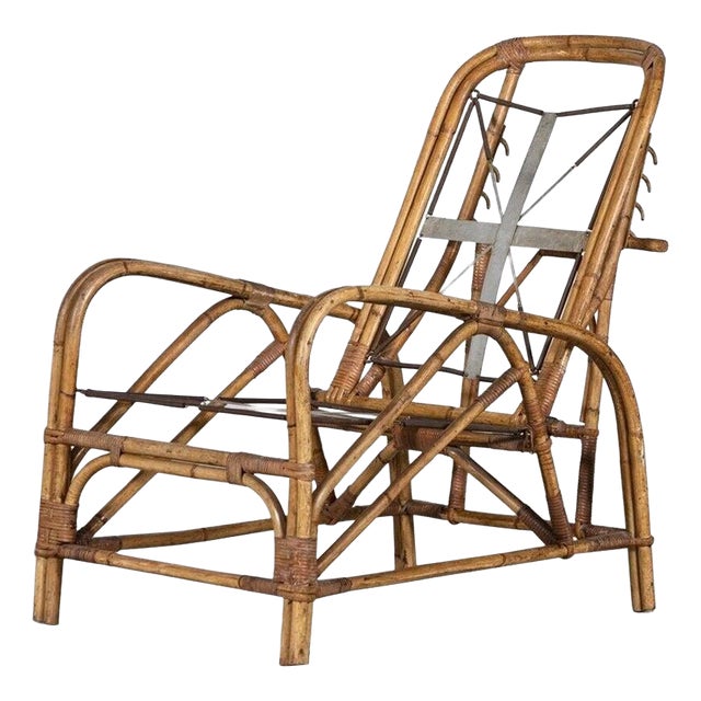 Mid-Century English Bamboo Reclining Armchair, 1950s For Sale