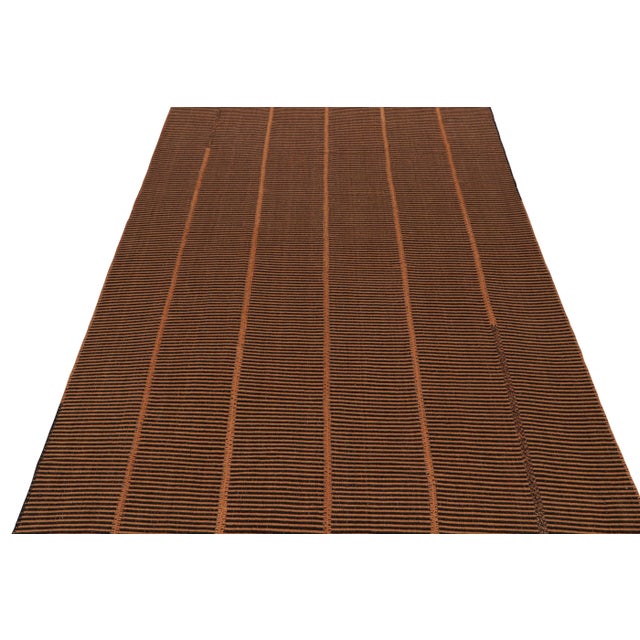 Contemporary Rug & Kilim’s Contemporary Kilim in Orange and Black Stripes For Sale - Image 3 of 7