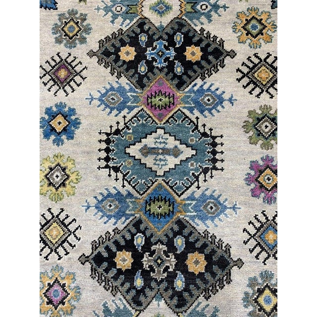 2020s 9x12 Ivory Hand-Knotted Wool Stacked Diamond Motifs Traditional Carpet Rug For Sale - Image 5 of 5