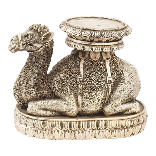 Vintage Silver-Plated Metal Camel Figurine Stand For Sale