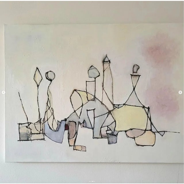 Abstract expressionistic, linear, geometric, oil painting by contemporary artist, Lynn Christian. Title: Chaque minute Oil...