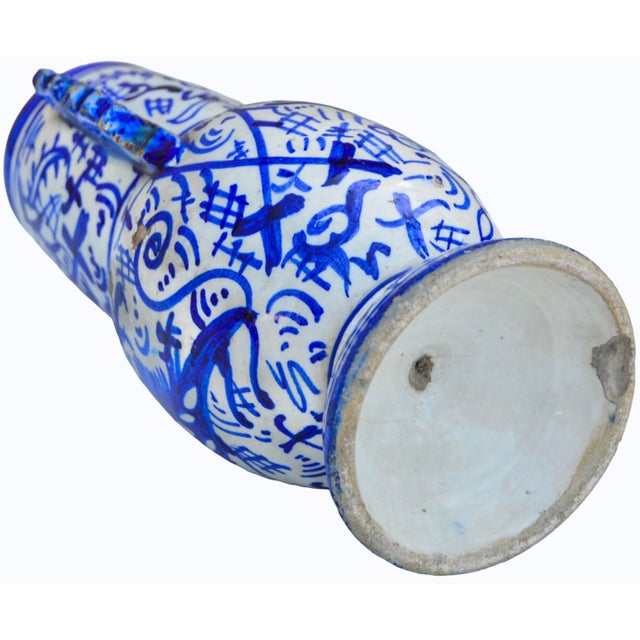 Early 19th Century Handmade Ceramic Vase W/ Blue Graphics & Expressionism For Sale - Image 10 of 10