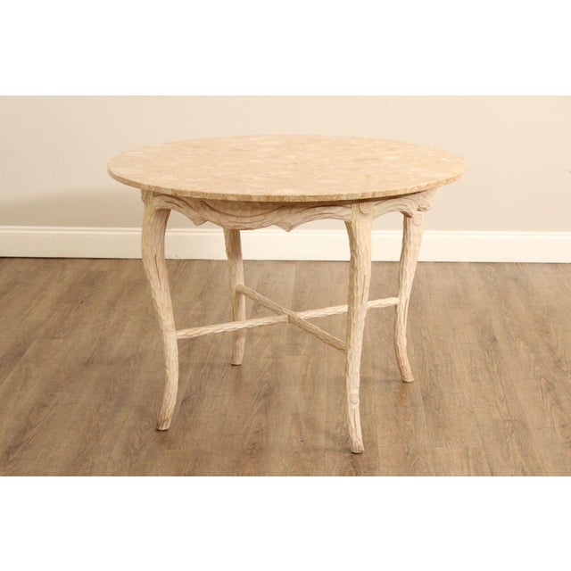 Late 20th Century Faux Bois Carved Wood & Marble Top Round Accent Table For Sale - Image 11 of 18