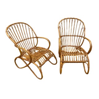Set of Rattan Armchairs, 1950s For Sale