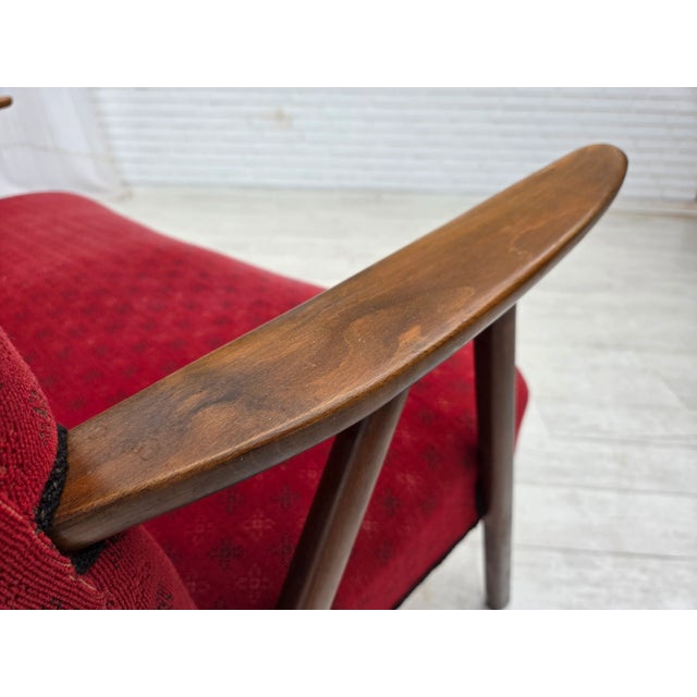 Danish 2-Seater Sofa in Red Fabric with Beech Legs and Armrests, 1960s For Sale - Image 11 of 17
