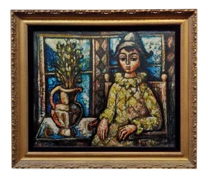 Enrico Campagnola- Portrait of Harlequin Sitting by the Window- Oil Painting