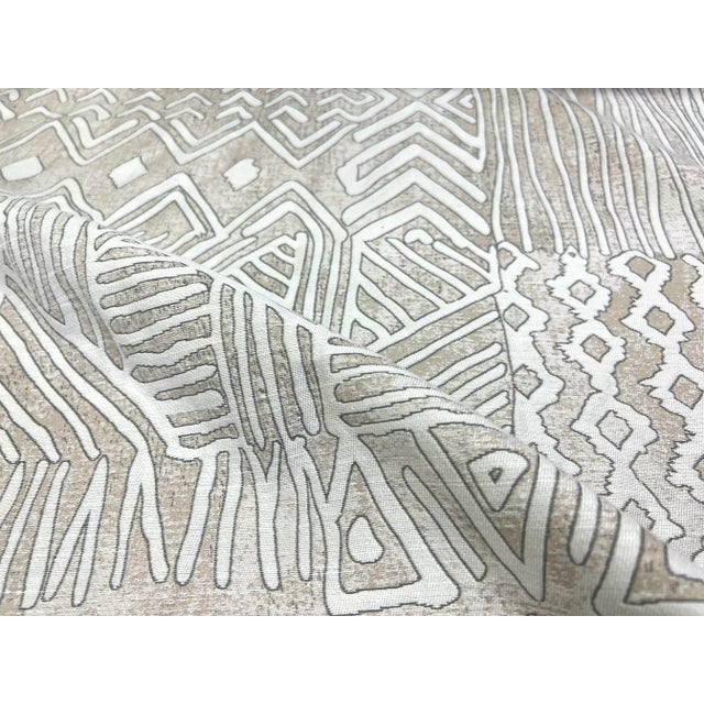 Water Stain Resistant Zarin Fabrics Aspara Linen Beige Grey Off White Ethnic Tribal Upholstery Drapery Fabric For Sale - Image 4 of 8