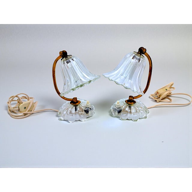A pair of vintage table lamps (lampshades), attributed to the Barovier glassworks for their style and craftsmanship,...