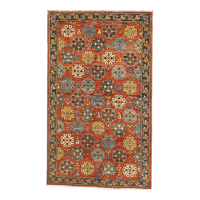 Contemporary Transitional Hand-Knotted Wool Rug in Rush With Floral Motif For Sale