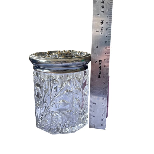 Vintage Glass Jar With Ornate Cherub Metal Lid – Vanity Barware Biscuit or Tobacco Jar For Sale - Image 9 of 11