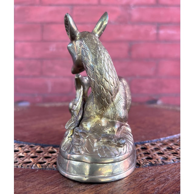 Hollywood Regency Vintage Hollow Cast Brass Doe and Fawn Sculpture For Sale - Image 3 of 7