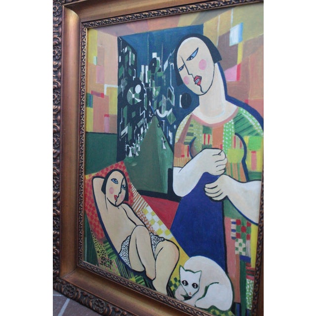 1960s Béla Kádár (Attr.) — Modernist Figural Composition With Reclining Nude and Cat For Sale - Image 9 of 14